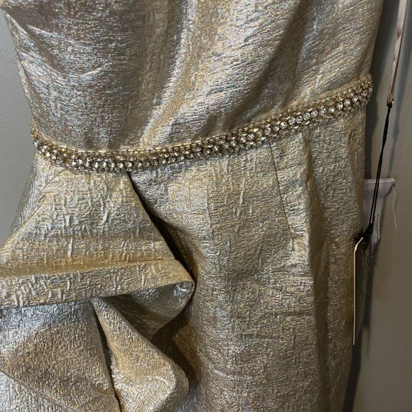 MAC DUGGAL Women's One Shoulder Metallic Ruffled Evening Gown Oyster 0 - Picture 7 of 9